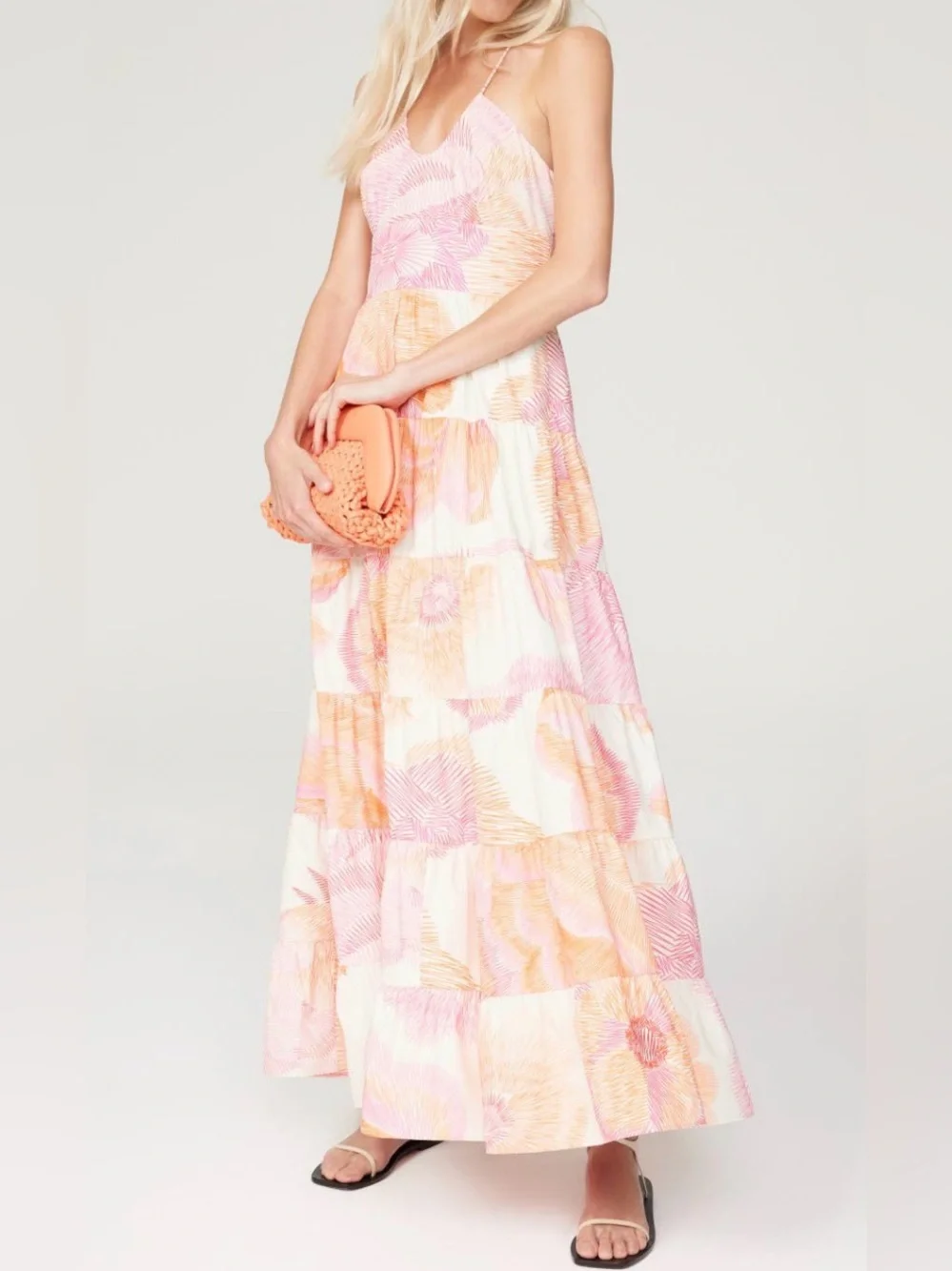 Hutch Astor Pink & Peach Floral Tiered Maxi Skirt